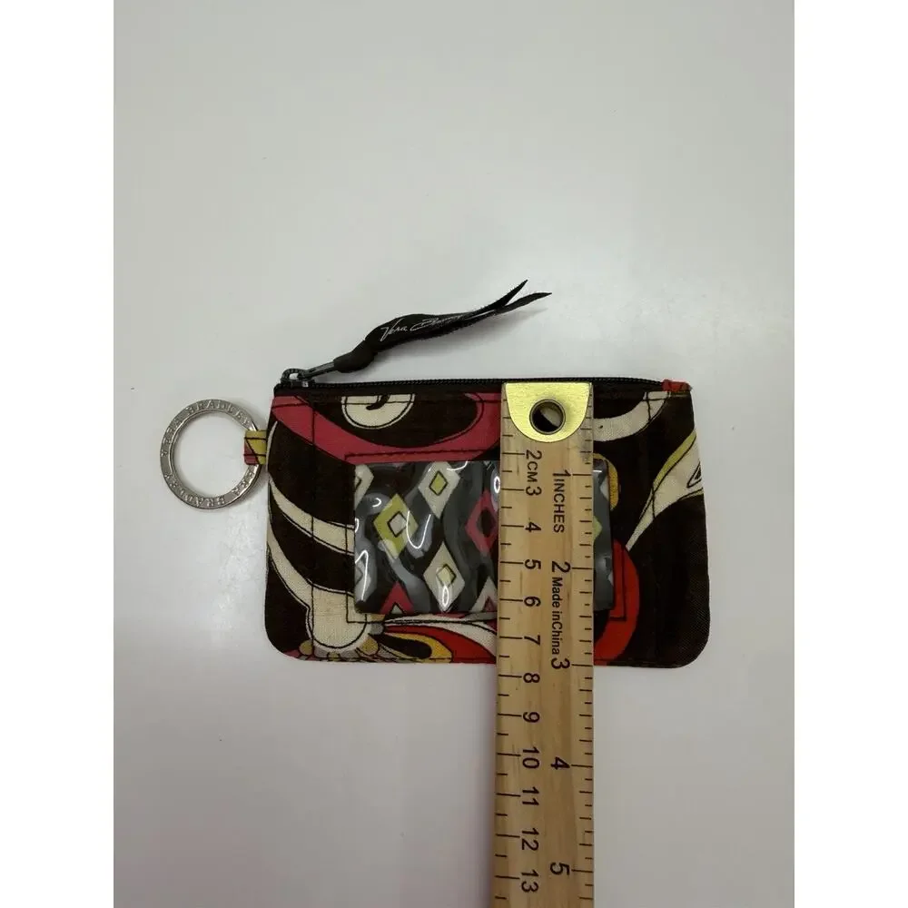 Vera Bradley Zip ID Wallet Brown Floral Rectangular Quilted Key Ring - Picture 7 of 8